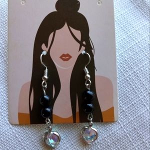 Heart Crystal and Black Onyz Dangle Earrings